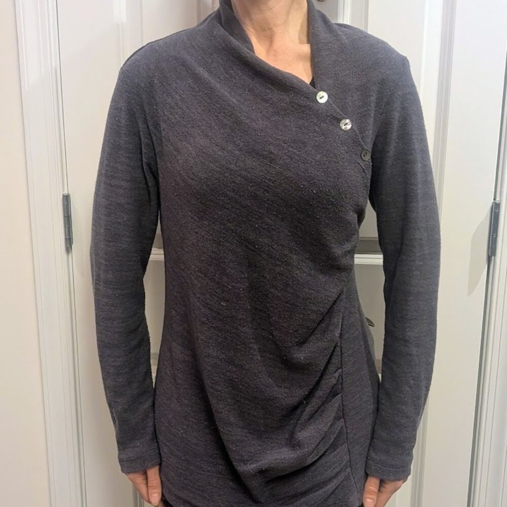 Japanese Weekend.  Soft grey tunic top with unique structural elements.